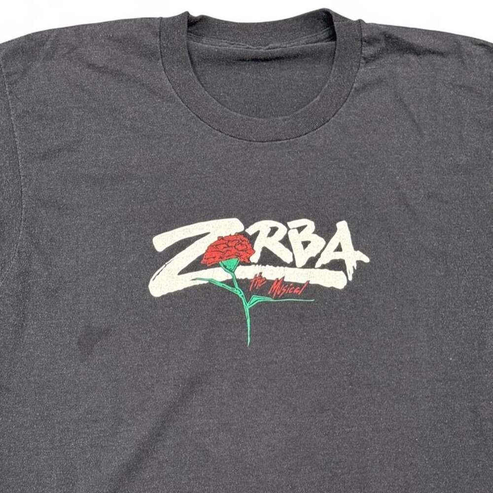 Vintage Zorba The Musical Graphic T-Shirt Black Size Medium Large